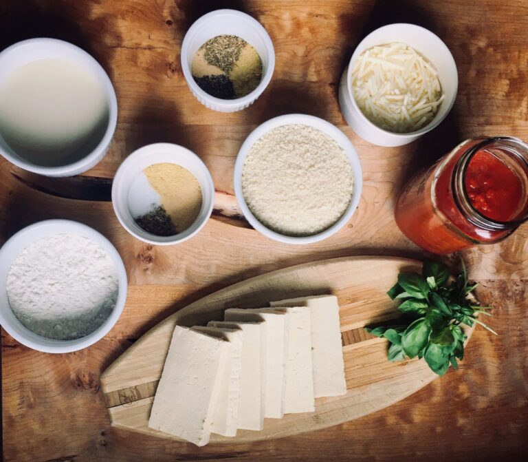 Plant-based tofu parmesan ingredients.