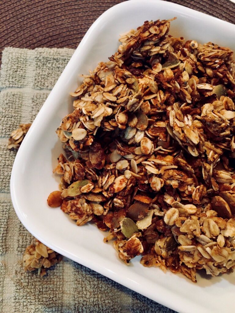 Vegan protein granola in a bowl.