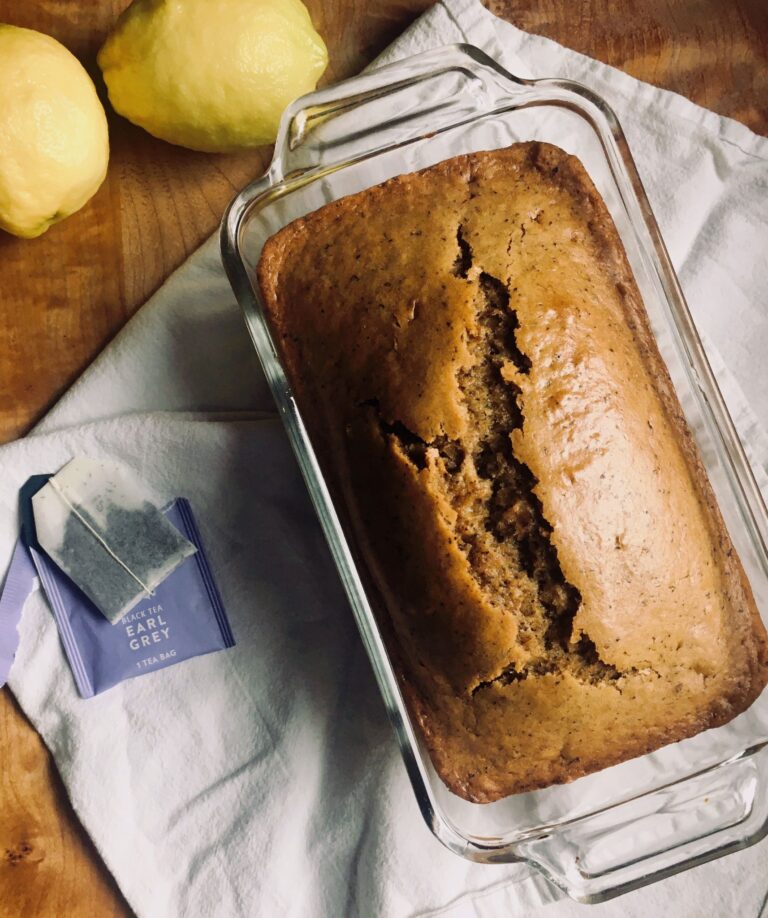 Dairy-free and plant-based Earl Grey pound cake.