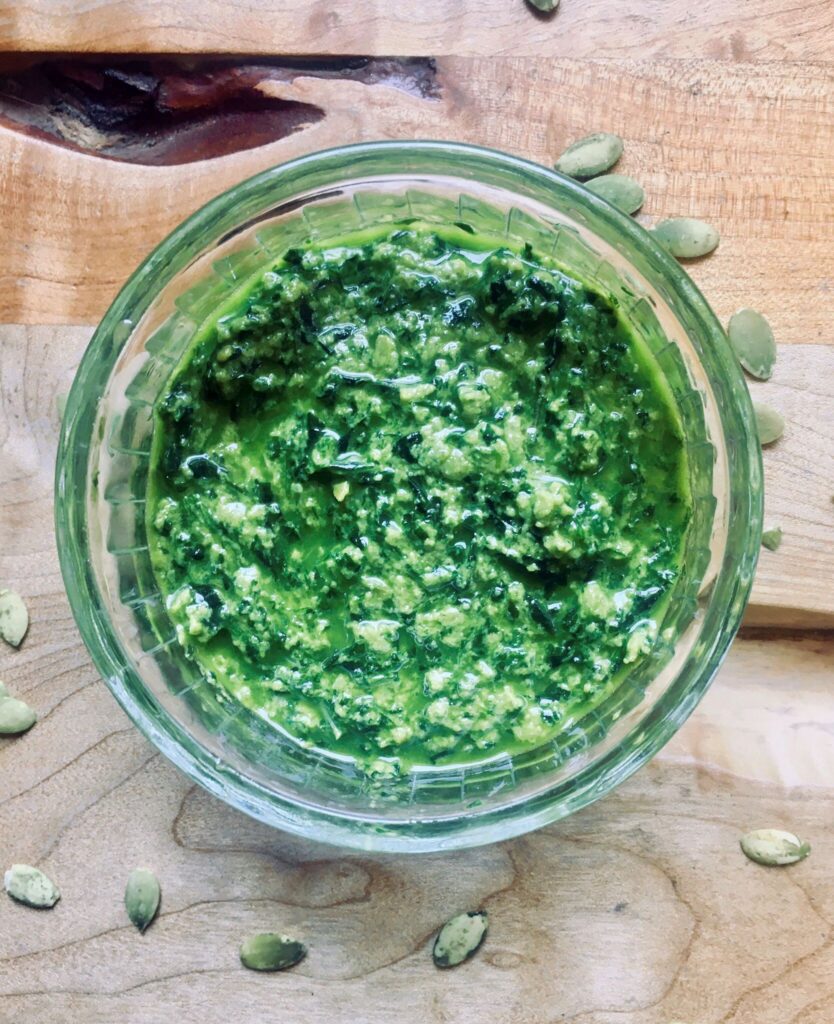 Nut-free vegan herb pesto.