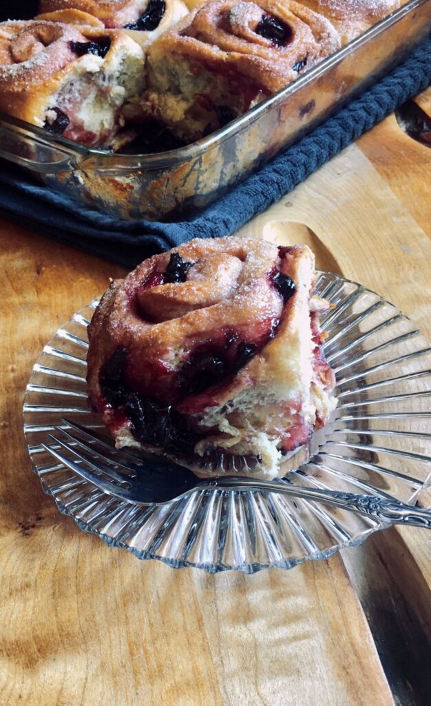 Dairy-free and nut-free sweet rolls with a summer cherry filling.