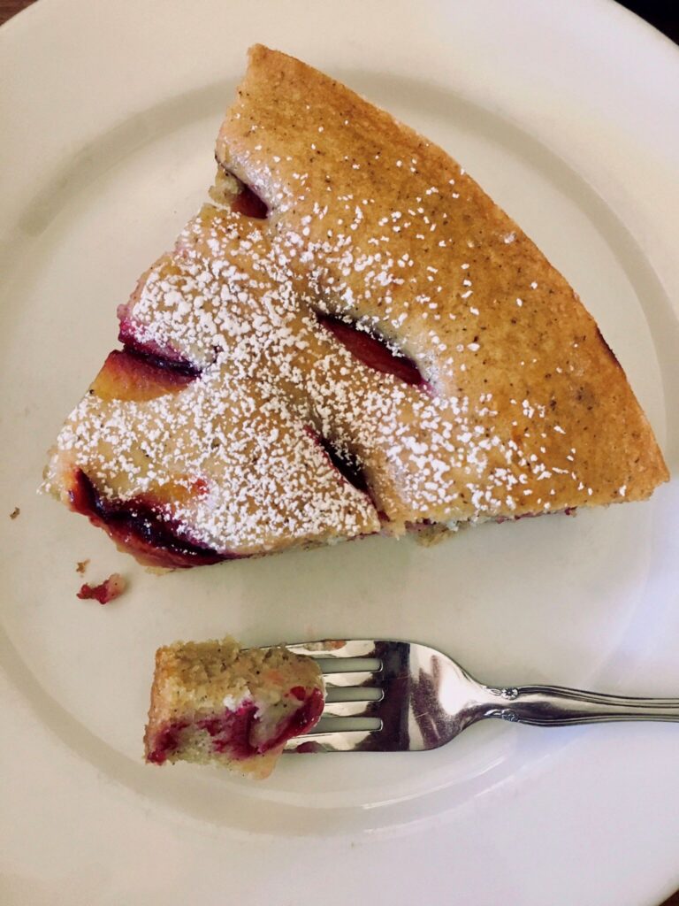 slice of black pepper plum cake, recipe from digestible sustainability.