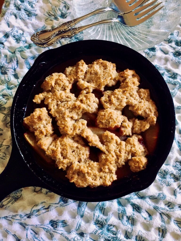 cast iron skillet maple plum cobbler recipe for two.