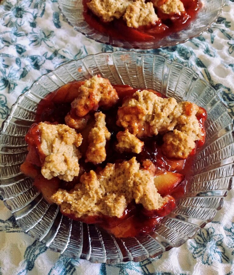 Small batch maple plum cobbler recipe from digestiblesustainability.com