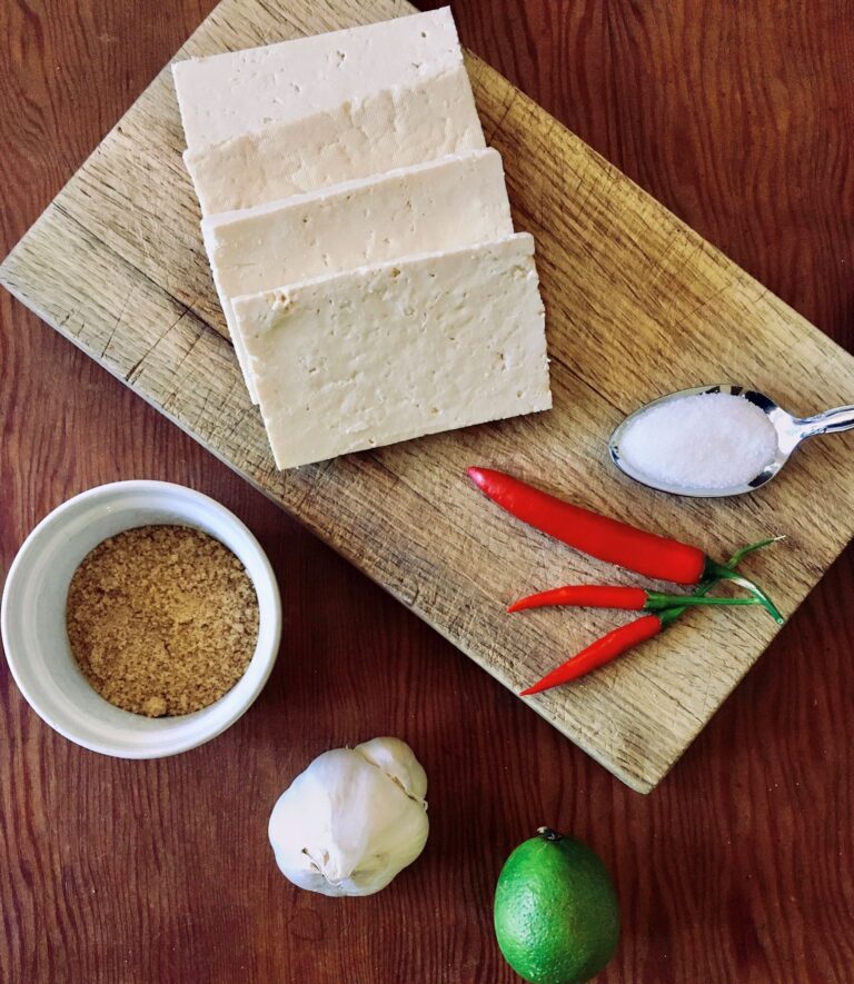 Ingredients to make chili lime grilled tofu recipe.