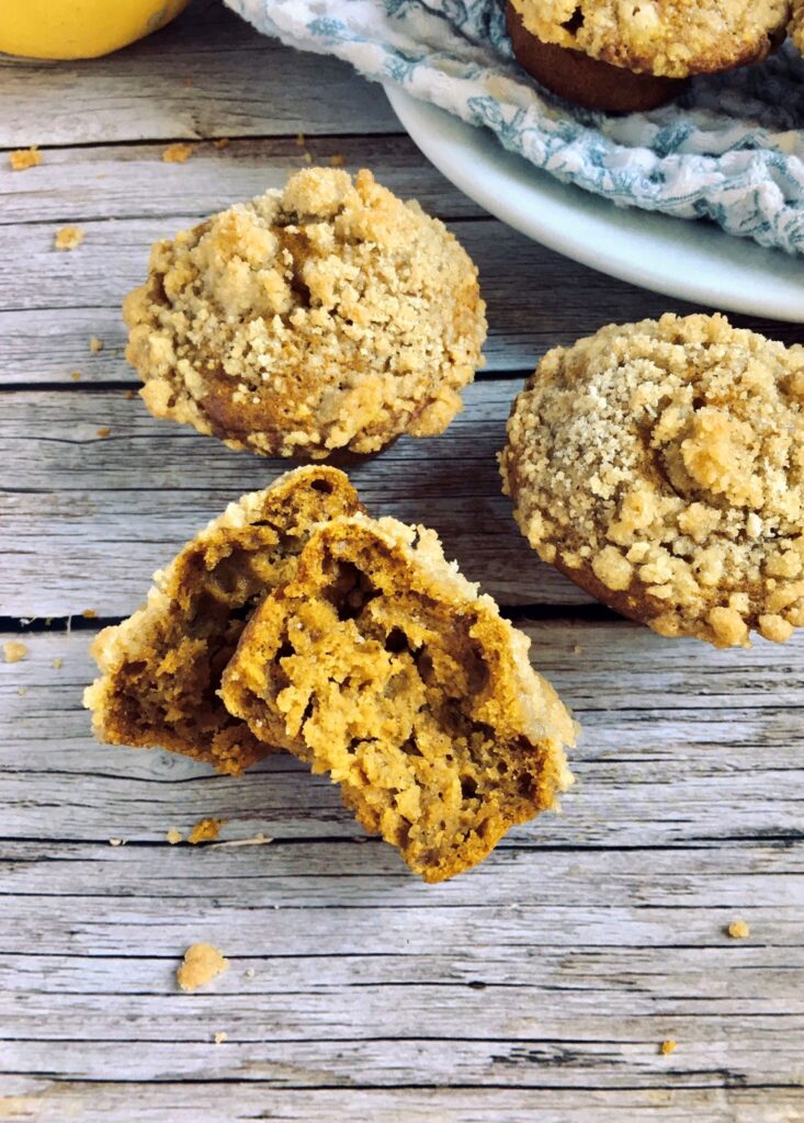 Vegan and nut-free pumpkin streusel muffins, recipe from digestiblesustainability.com