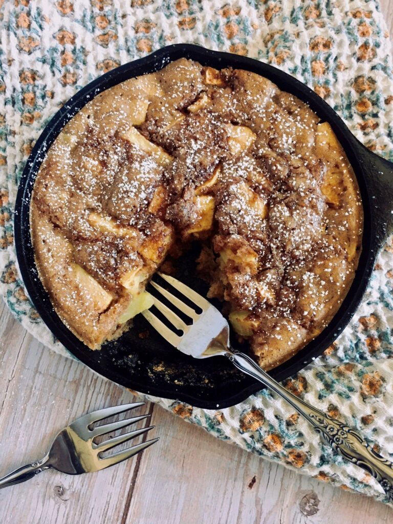 brown sugar apple cake topped with powdered sugar for two recipe.