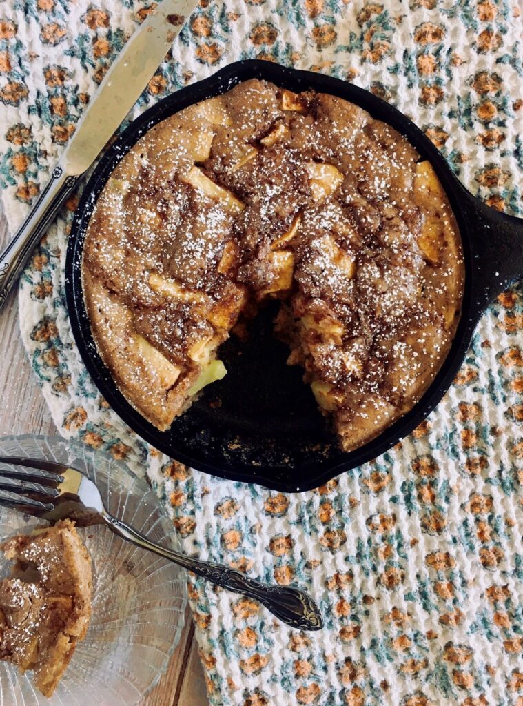 vegan and nut-free apple cake with brown sugar cinnamon swirl.