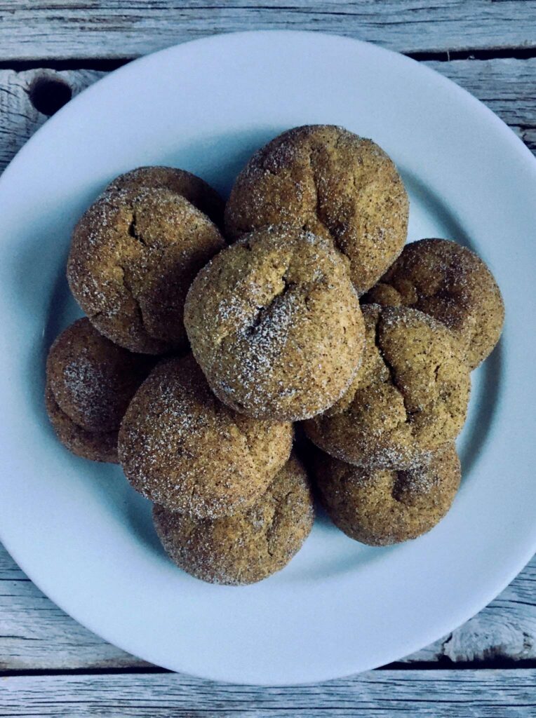 Easy vegan and nut-free recipe for pumpkin snickerdoodles.