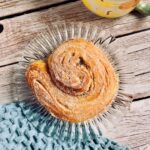 Vegan pumpkin morning buns, made with a croissant dough and filled with pumpkin then rolled in spiced sugar.