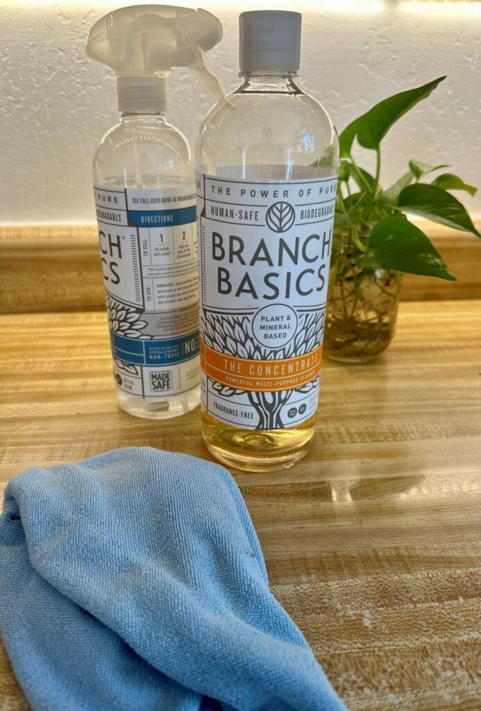 Pictured are cleaning products from branch basics, one of many eco-friendly cleaning brands.